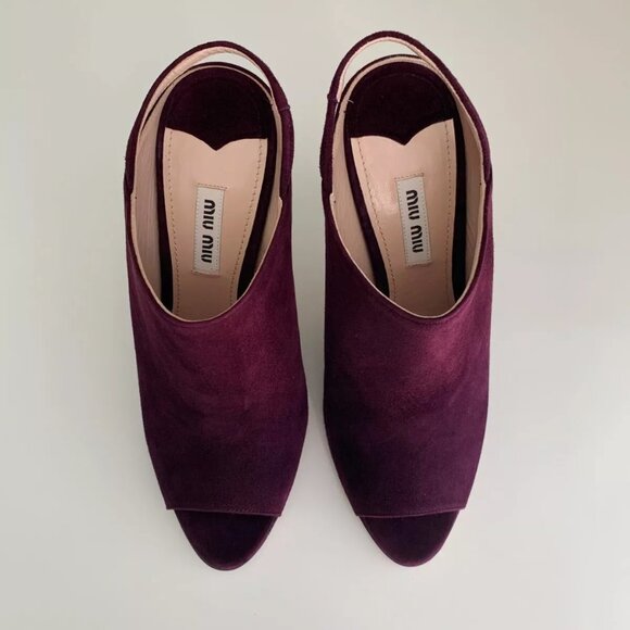 NEW Women's MIU MIU Plum Suede Slingback Sandals in Size 38 - Picture 3 of 9